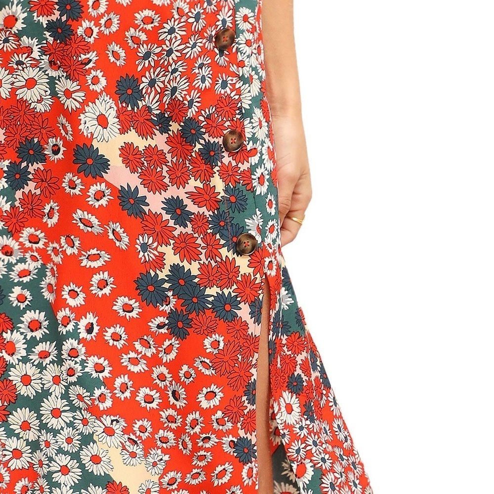 Boho Floral High Waist Split A Line Midi Skirt - Picture 4 of 10